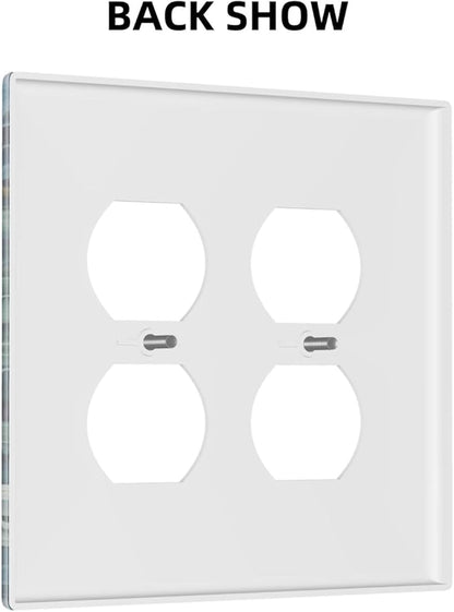 Decorative Outlet Covers Rustic White Floral Flowers Green Blue Leaves 2 Gang Wall Plate Double Duplex Light Switch Cover Switch Plate Covers Faceplate for Bedroom Home Decor