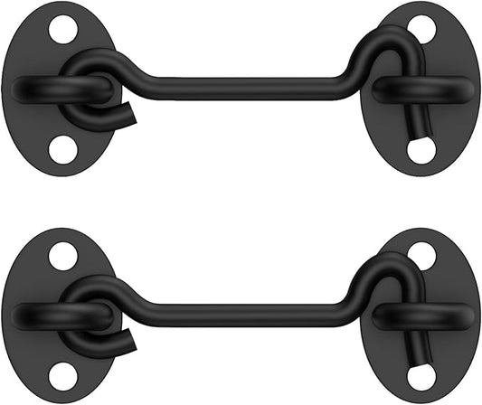 2 Pack Barn Door Latch Lock 4" Black Hook and Eye Latch with Screws, Rust-Resistant Metal Gate Latch for Window, Cabin Hooks, Sliding Door, Bathroom, Bedroom