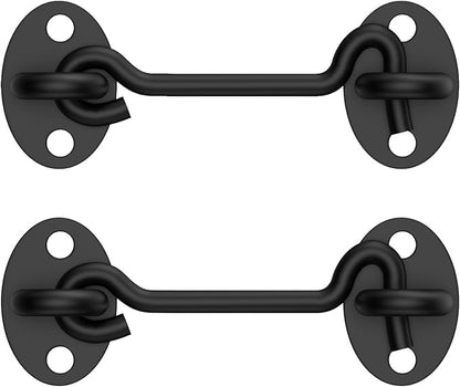 2 Pack Barn Door Latch Lock 3" Black Hook and Eye Latch with Screws, Rust-Resistant Metal Gate Latch for Window, Cabin Hooks, Sliding Door, Bathroom, Bedroom