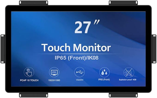 GreenTouch 27 inch 10 Points PCAP Open Frame Touch Screen LCD Display Monitors HDMI+VGA+DVI 1920x1080 Black