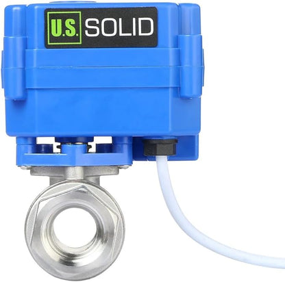 U.S. Solid Motorized Ball Valve- 1/2" Stainless Steel Ball Valve with Full Port, 9-24V AC/DC and 2 Wire Auto Return Setup