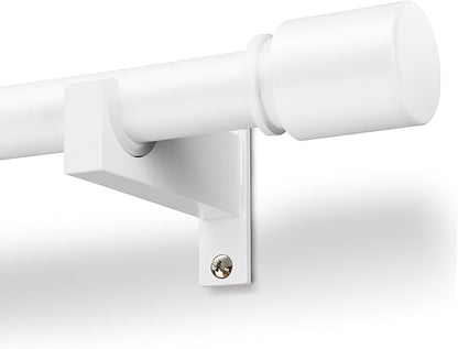 White Aluminium Curtain Rods for Windows,1 Inch Adjustable Curtain Rod 48 to 84 Inch,Heavy Duty Drapery Rods with Thicken Bracket,Modern Single Rod with Aluminium Finials