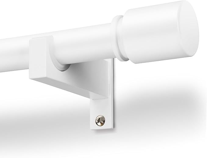 White Aluminium Curtain Rods for Windows,1 Inch Adjustable Curtain Rod 32 to 45 Inch,Heavy Duty Drapery Rods with Thicken Bracket,Modern Single Rod with Aluminium Finials