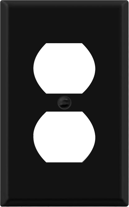 ENERLITES Duplex Receptacle Metal Wall Plate, Outlet Cover, Corrosion Resistant, Standard Size 1-Gang 4.50" x 2.76", Powder Coated Stamped Steel, 7721-BM, Black Matte
