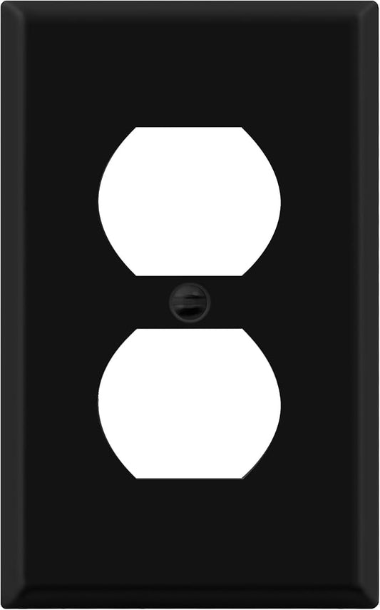 ENERLITES Duplex Receptacle Metal Wall Plate, Outlet Cover, Corrosion Resistant, Standard Size 1-Gang 4.50" x 2.76", Powder Coated Stamped Steel, 7721-BM, Black Matte