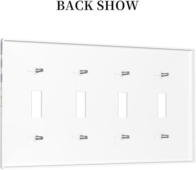 Decorative Light Switch Cover Plate Rustic Blue Beige Flower Peony Floral 4 Gang Wall Plates for Electrical Outlets Quad Toggle Switch Plate Covers Outlet Covers Faceplate for Bedroom Decor
