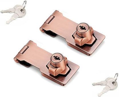 2 Packs Keyed Hasp Locks Twist Knob Keyed Locking Hasp for Small Doors, Cabinets and More,Stainless Steel Steel, Hasp Lock Catch Latch Safety Lock Door Lock with Keys (3inch, Copper)