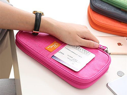VanFn RFID Travel Passport Wallet, Family Passport Holder, Trip Document Organizer P.Travel Series (Rose Red)