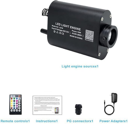 AZIMOM 16W Car Use Sound Activated Fiber Optic Light Box Engine Music Sensor Mode RGBW APP/Remote Control Starlight Engine Driver for Car Indoor Star Lighting Decoration