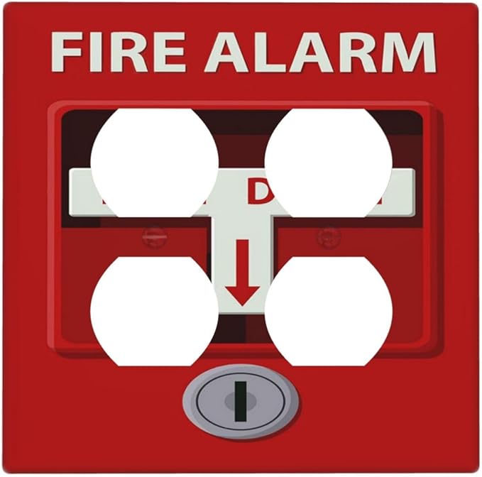 Decorative Outlet Covers Artistic Red Fire Alarm Motifs 2 Gang Wall Plate Cover Double Duplex Receptacle Two Switch Light Switch Cover Plate Jumbo Dual Faceplate for Home Decor