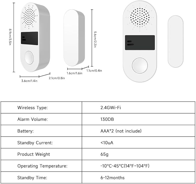 Tuya Door&Window Alarm, 130dB Door and Window Sensor for Home Security/Kid Safety/Pool Safety, 2.4GWifi Door Sensor with Alarm Light Compatible with Smart Life &Tuya Smart (1)