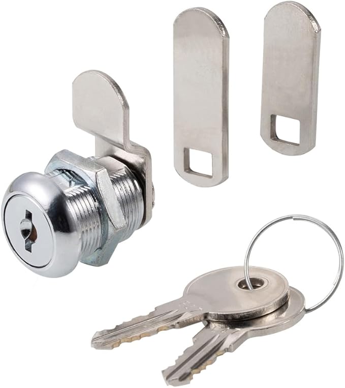 Cabinet Cam Locks Keyed Alike, 5/8” Cylinder Cam Locks for Tool Box RV Compartment Mailbox Vending Machine Drawer File Cabinet, Fits 3/8” Max Panel Thickness, Chrome Finish with 3 Cams and 2 Keys
