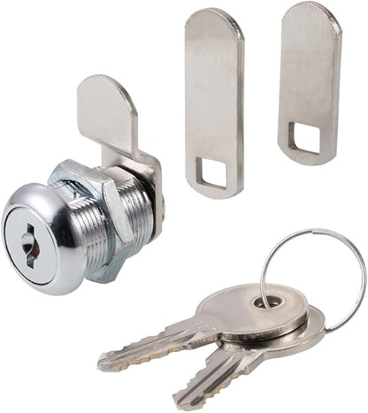 Cabinet Cam Locks Keyed Alike, 5/8” Cylinder Cam Locks for Tool Box RV Compartment Mailbox Vending Machine Drawer File Cabinet, Fits 3/8” Max Panel Thickness, Chrome Finish with 3 Cams and 2 Keys