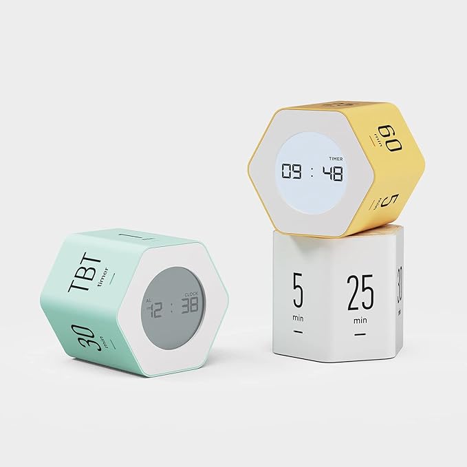 mooas Multi-Hexagon Clock Cube, Digital Clock, Pomodoro Timer, Backlit Display 12/24H Mode Count up & Countdown Timer, Rotating Various Time Presets for Classroom, Gym, Kitchen (Mint)