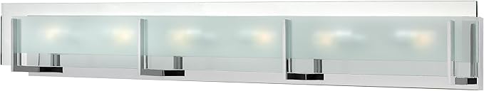 Hinkley Latitude Extra Large Six Light Bath Vanity - Modern, Inside Etched Clear Glass Panel, Bulbs Included - Chrome Finish