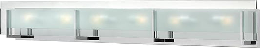 Hinkley Latitude Extra Large Six Light Bath Vanity - Modern, Inside Etched Clear Glass Panel, Bulbs Included - Chrome Finish