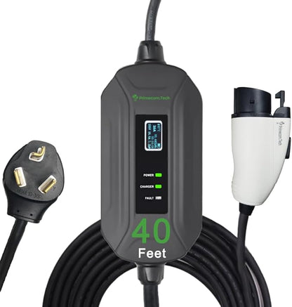 PRIMECOM Level 2 Electric Vehicle (EV) Charger (220V / 240Volt, 16Amp) Portable EVSE Smart Electric Car Charger, 30', 40', and 50 Feet Lengths (NEMA 10-30P, 40 Feet)
