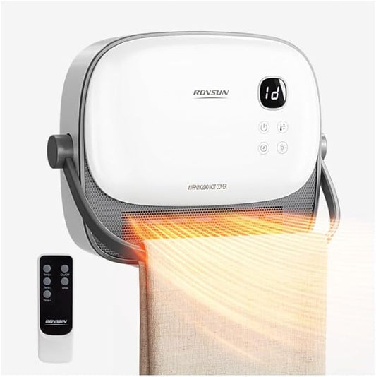 ROVSUN Samll Wall Space Heater with Remote Control, 2-in-1 Electric Heater with Portable Handle, Timer, PTC Heating Elements, Wall Heater for Indoor Use, Living Room, Bedroom, Office, Home, 1500W