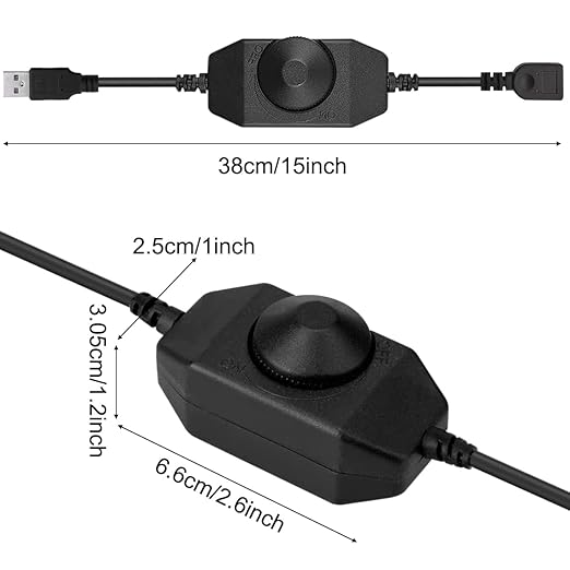 Onite 2-Pack USB Rotary Dimmer Switch with Knob, Current Adjustable Controller for 5V USB LED Strips, Lights, USB Fans (Black)