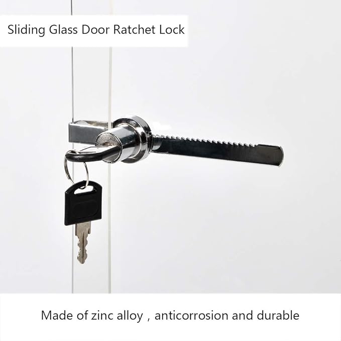 Sliding Glass Door Lock Display Case Lock Ratchet Lock with Chrome Finish, Security, Keyed Alike Showcase Display (2 PC)