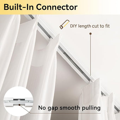 Curtain Track, Ceiling Curtain Track for Room Divider, Ceiling Mount Rail Set with Roller Hooks, White, 12ft - 18ft