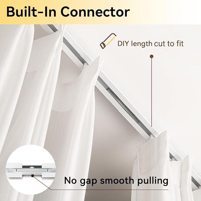 Curtain Track, Ceiling Curtain Track for Room Divider, Ceiling Mount Rail Set with Roller Hooks, White, 9ft - 12ft