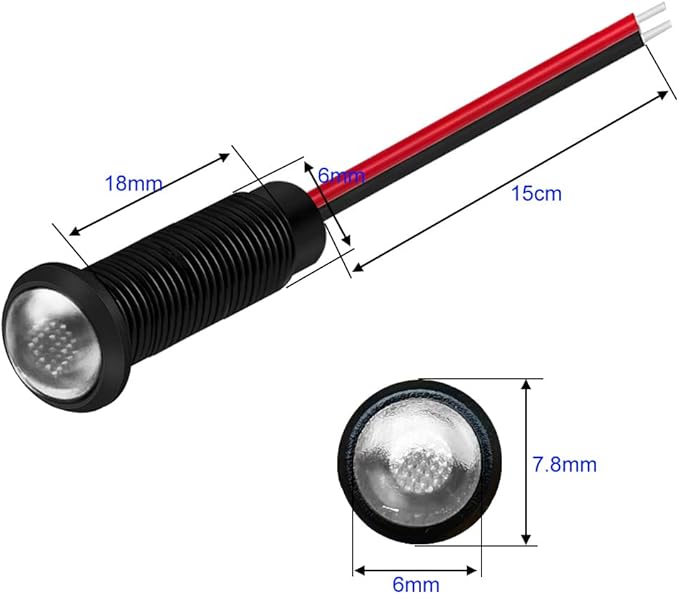 10pcs LED Plastic Indicator Pilot Light AC/DC 12-24V Mounting Hole Size 6mm(White)