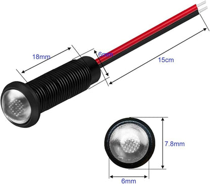 10pcs LED Plastic Indicator Pilot Light AC/DC 12-24V Mounting Hole Size 6mm(White)