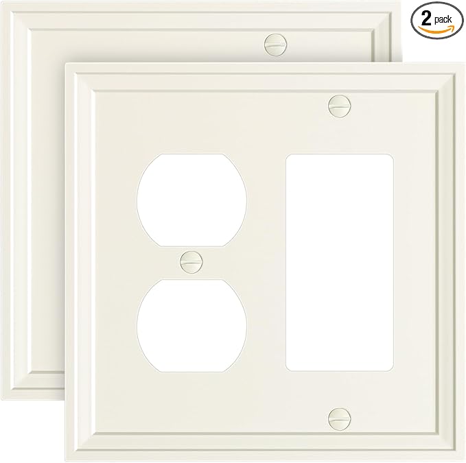 2-Pack Combo Duplex/Decorator Light Switch Cover Plate, Light Almond Modern Decorative Electrical Outlet Covers, Bamboo Fiber Wall Switch Plates and Outlet Covers