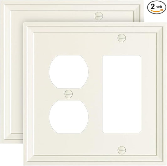 2-Pack Combo Duplex/Decorator Light Switch Cover Plate, Light Almond Modern Decorative Electrical Outlet Covers, Bamboo Fiber Wall Switch Plates and Outlet Covers