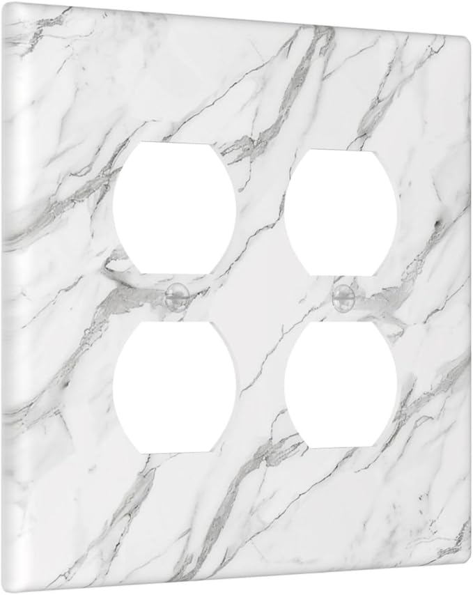 Decorative Outlet Covers Modern Grey Marble Texture 2 Gang Light Switch Cover Plate Double Duplex Wall Plates for Electrical Outlets Switch Plate Covers for Bedroom Kitchen Home Decor