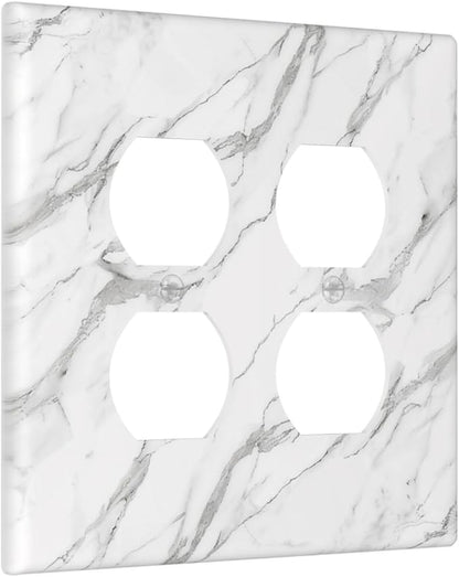 Decorative Outlet Covers Modern Grey Marble Texture 2 Gang Light Switch Cover Plate Double Duplex Wall Plates for Electrical Outlets Switch Plate Covers for Bedroom Kitchen Home Decor