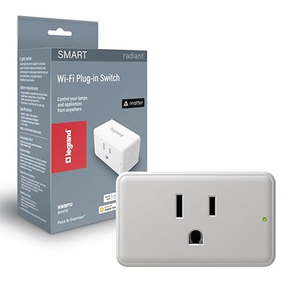 Legrand Radiant® Wi-Fi Matter Smart Plug Matter Hub Required 15A, Easy Setup, Enhanced Compatibility with Apple HomeKit, Google Home, Alexa & SmartThings, Easy Wi-Fi Connectivity w/ Matter (1 Pack)