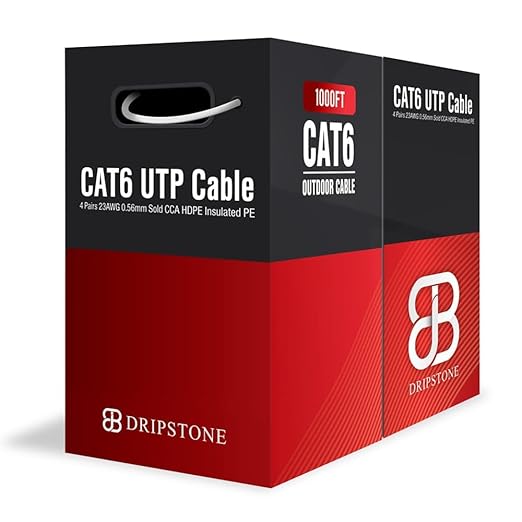 Dripstone Cat6 Direct Burial Ethernet Cable – 23AWG Solid UTP, Waterproof HDPE Insulated, Polyethylene (PE) Jacket for Indoor/Outdoor Installations (White - 1000 FT)
