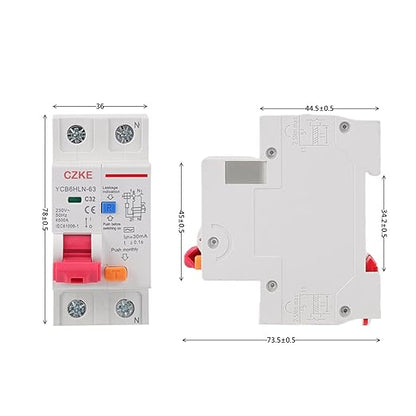 30mA RCBO MCB 230V 50/60 Hz Residual Current Circuit Breaker with Over Current and Leakage Protection 6/10/16/20/25/32/40A (Color : 1P N, Size : 20A)