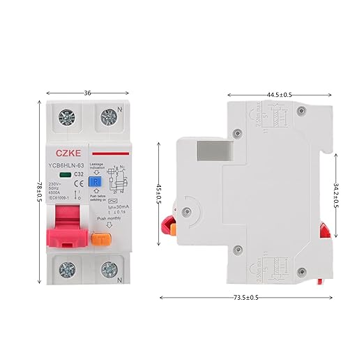 30mA RCBO MCB 230V 50/60 Hz Residual Current Circuit Breaker with Over Current and Leakage Protection 6/10/16/20/25/32/40A (Color : 1P N, Size : 40A)