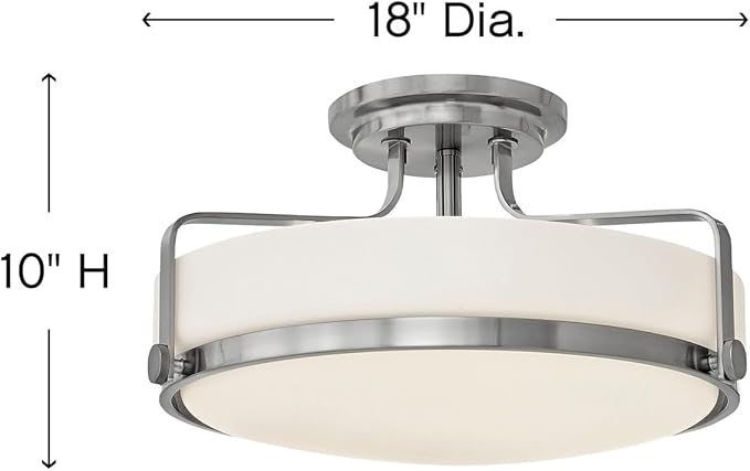 Hinkley Harper 3643BN Large Semi-Flush Ceiling Light - Sleek, Retro Style - Brushed Nickel + Etched Opal Glass
