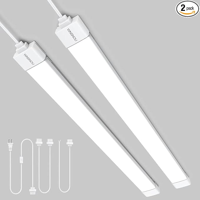 2 Pack Plug-in LED Shop Light, 4FT Tube, IP66 Waterproof and Linkable, 36W With Cord, 5000K Ceiling/Closet, 4000LM Under Cabinet for Room Garage