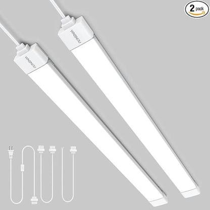 2 Pack Plug-in LED Shop Light, 4FT Tube, IP66 Waterproof and Linkable, 36W With Cord, 5000K Ceiling/Closet, 4000LM Under Cabinet for Room Garage