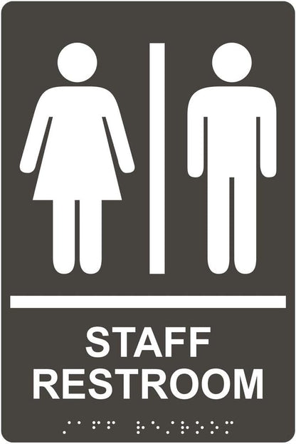 ComplianceSigns.com Staff Restroom (With Braille = Staff Restroom) ADA-Compliant Braille Sign, 9x6 in. Charcoal Gray Acrylic for Restrooms