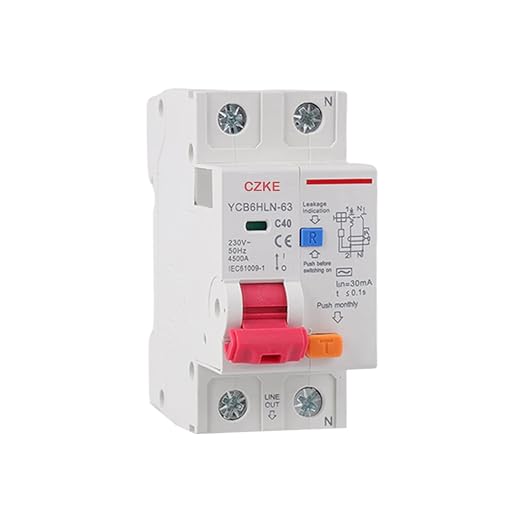 30mA RCBO MCB 230V 50/60 Hz Residual Current Circuit Breaker with Over Current and Leakage Protection 6/10/16/20/25/32/40A (Color : 1P N, Size : 20A)