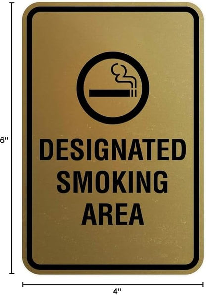 Signs ByLITA Portrait Round Designated Smoking Area Sign with Adhesive Tape, Mounts On Any Surface, Weather Resistant, Indoor/Outdoor Use (Brushed Gold) - Small 2 Pack