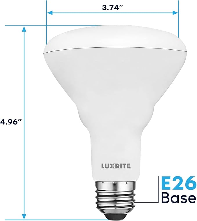 LUXRITE 4-Pack BR30 LED Bulb, 65W Equivalent, 5000K Bright White, Dimmable, 650 Lumens, LED Flood Light Bulbs, 8.5W, Energy Star, E26 Medium Base, Damp Rated, Indoor/Outdoor - Living Room and Kitchen