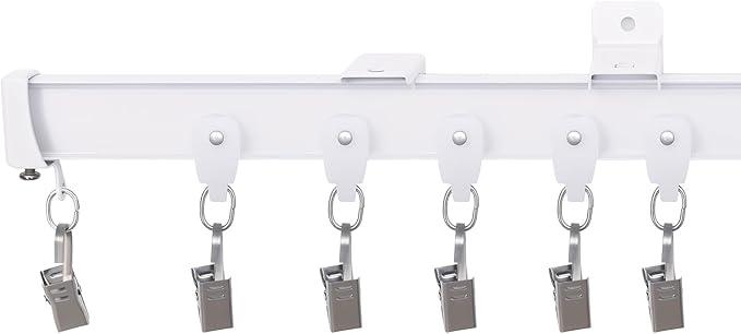Flexible Ceiling Curtain Tracks, Ceilings Track for Curtains, Aluminum Curtains Track Ceilings Mount,Wall Mount Curtain Rail, Ceiling Curtain Rod, Sliding Curtain Tracks with Clips (White 15FT)
