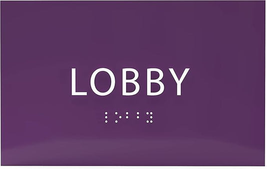 6" X4" Lobby Sign - Tactile Graphics Grade 2 Braille Text Reception Area Sign| Utility ADA Compliant Wall Mount Plastic Signs For Hospital, Offices, Businesses & Apartments