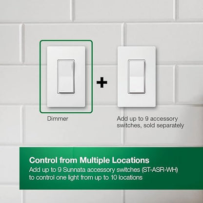 Lutron Sunnata Touch Dimmer Switch with LED+ Advanced Technology for LED and Incandescent, 3 Way/Multi Location, STCL-153MS-WH, White (6 Pack)