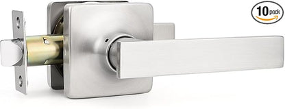GOBEKOR 10 Pack Nickel Interior Door Handles with Lock, Keyless Lever Closet Levers