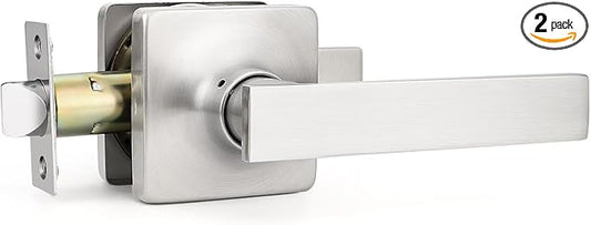 GOBEKOR 2 Pack Brushed Nickel Door Levers with Lock - Passage Door Handles