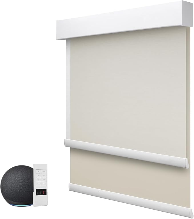 ZSTARR Motorized Day and Night Dual Smart Blind for Window with Valance Rechargeabl Motor,Blackout Roller Shade Custom Size,with Valance Suitable for Home,Office (Full Blackout Light Coffee)…