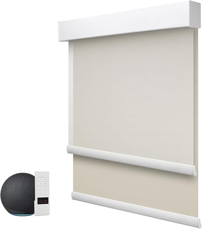 ZSTARR Motorized Day and Night Dual Smart Blind for Window with Valance Rechargeabl Motor,Blackout Roller Shade Custom Size,with Valance Suitable for Home,Office (Full Blackout Light Coffee)…